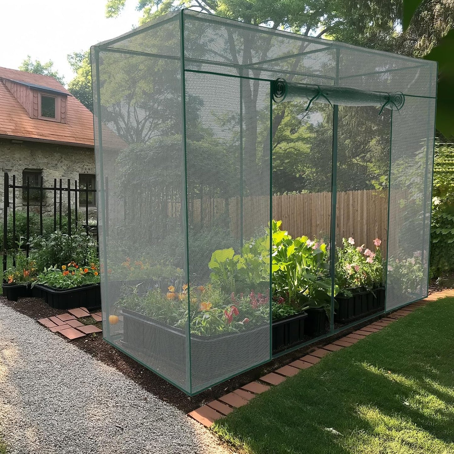 SUNYRISY Garden Plant Netting Crop Cage for Garden Raised Bed, 6.5 x 3.3 x 6 Ft Plant Cover Cage Protectors from Animal for Outdoor Plants with Frame and Zippered Door
