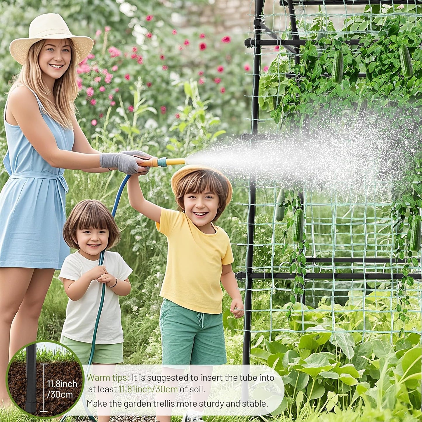 Extra Tall Metal Arch Trellis, 71X71 inch U-Shape Garden Trellis with Netting, Rust-Resistant PE Coated Steel Cucumber Trellis for Raised Bed, Vegetables, Fruits, Beans, Black