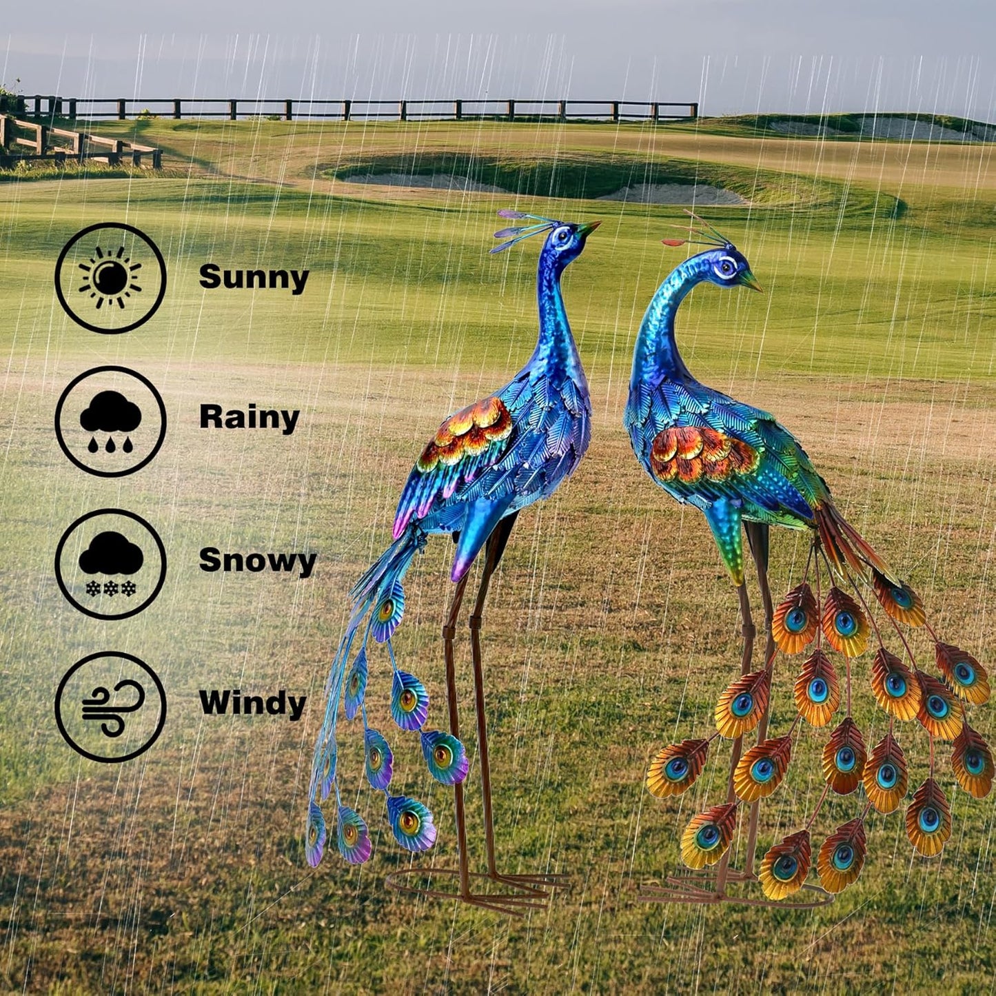 Kircust Peacock Garden Statue and Sculpture, Metal Peacocks Yard Art Lawn Decor, Large Birds Garden Sculptures & Statues for Patio Backyard Pond Home Decoration