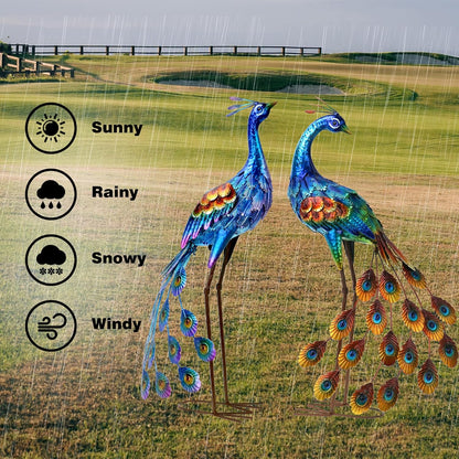 Kircust Peacock Garden Statue and Sculpture, Metal Peacocks Yard Art Lawn Decor, Large Birds Garden Sculptures & Statues for Patio Backyard Pond Home Decoration