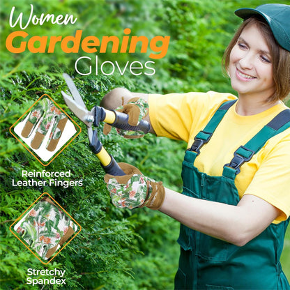 HANDLANDY Gardening Gloves for Women, Breathable Ladies Leather Garden Yard Gloves Best Gift for Gardeners