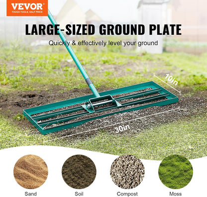VEVOR Lawn Leveling Rake, 30" x10" Level Lawn Tool, Heavy-Duty Lawn Leveler with 78"" Steel Extended Handle, Yard Leveling Rake Suit for Garden, Golf Lawn, Farm, Green