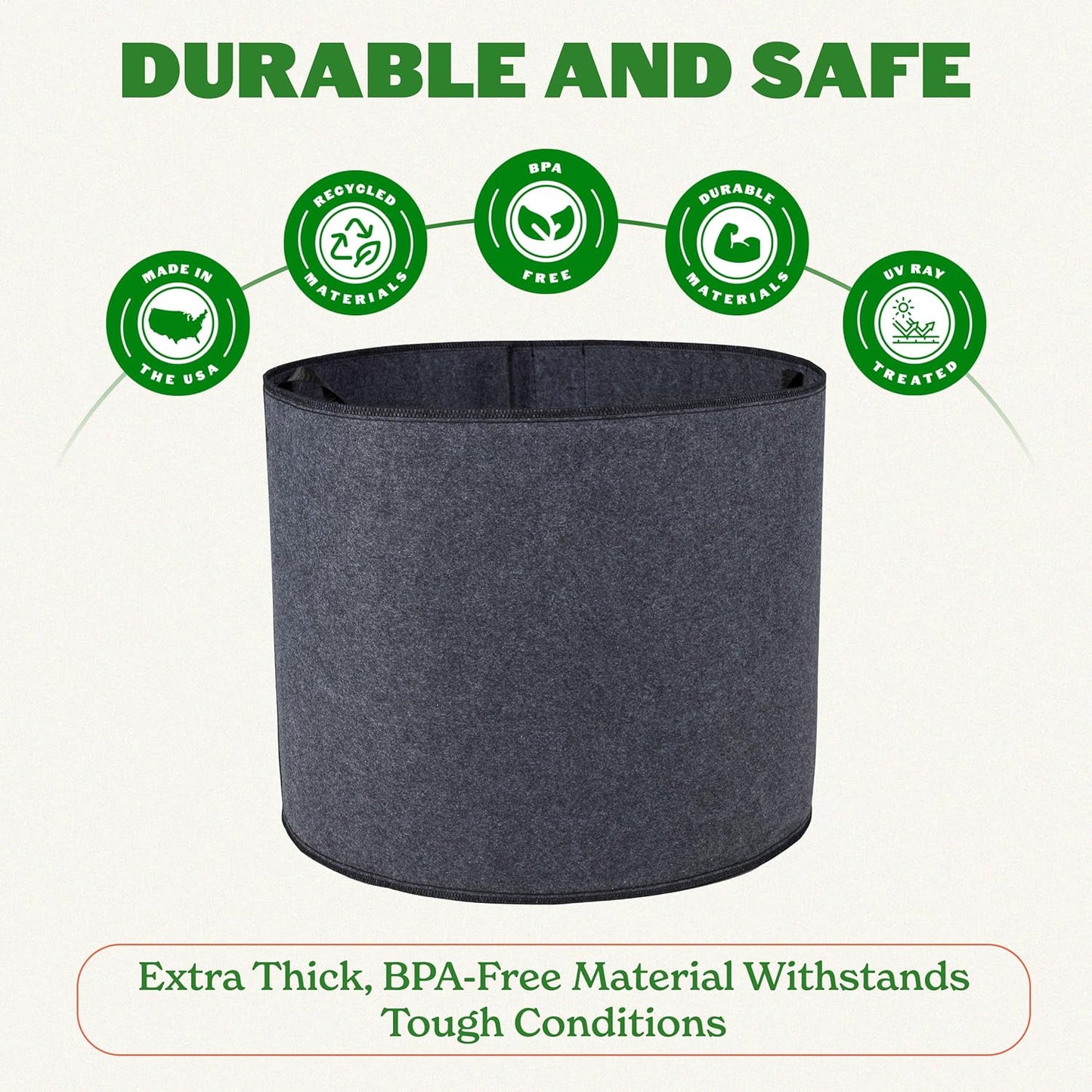 Epic Gardening 5 Pack 15 Gallon Grow Bags with Handles (Unlined) - Heavy Duty Fabric Pots for Vegetables, Herbs & Flowers - Breathable Cloth Planters for Indoor & Outdoor Gardening, Moisture Retaining