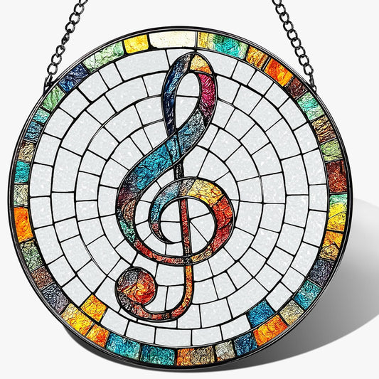 Stained Glass Window Hanging, Pauyadu 8 Inch Musical Stained Glass Suncatcher, Window Decor