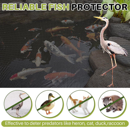Koi Pond Netting Kit 12 x 30ft, Heavy-Duty Pe, Bird Deer Fence Netting, Durable Net Cover for Leaves, Protect Fish from Blue Heron Bird, Cats & Predators, Stakes & Ties Included