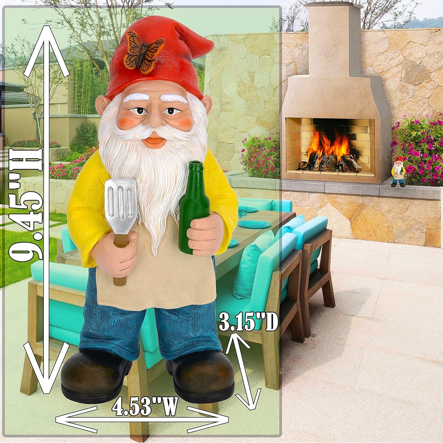 Mood Lab Garden Gnome - BBQ Chef Gnome - 9.45 Inch Tall Statue Lawn Garden Figurine - for Outdoor & House Decor