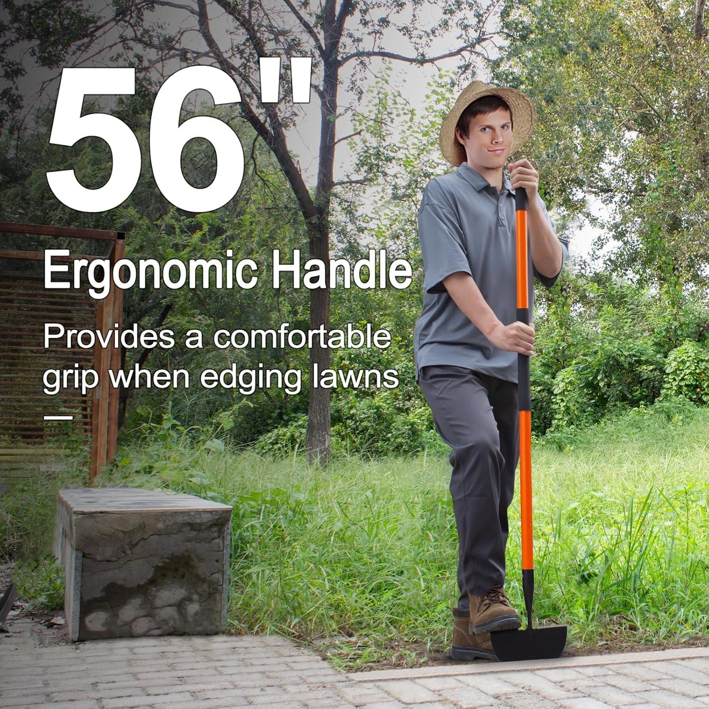 VNIMTI Lawn Edger Tool, Manual Lawn Edger with Fiberglass Handle, Half Moon Garden Edger for Landscaping, 56 Inches