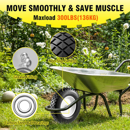 4.80/4.00-8" Tire and Wheel Flat Free 2 PCS, 16" Solid Wheelbarrow Tire with 5/8" & 3/4" Bearings,3"-7" Centered Hub, 14"-16" Universal Fit for Hand Truck/Garden Trailer/Trolley/Wagon