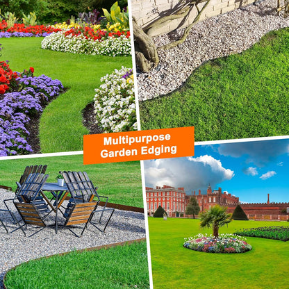 Garden Edging - 40 Feet Plastic Garden Edging Border with 36 PCS Spikes Apply to Flower Beds/Grass Lawn/Yard (40FT x 2.36IN, Dark Brown)