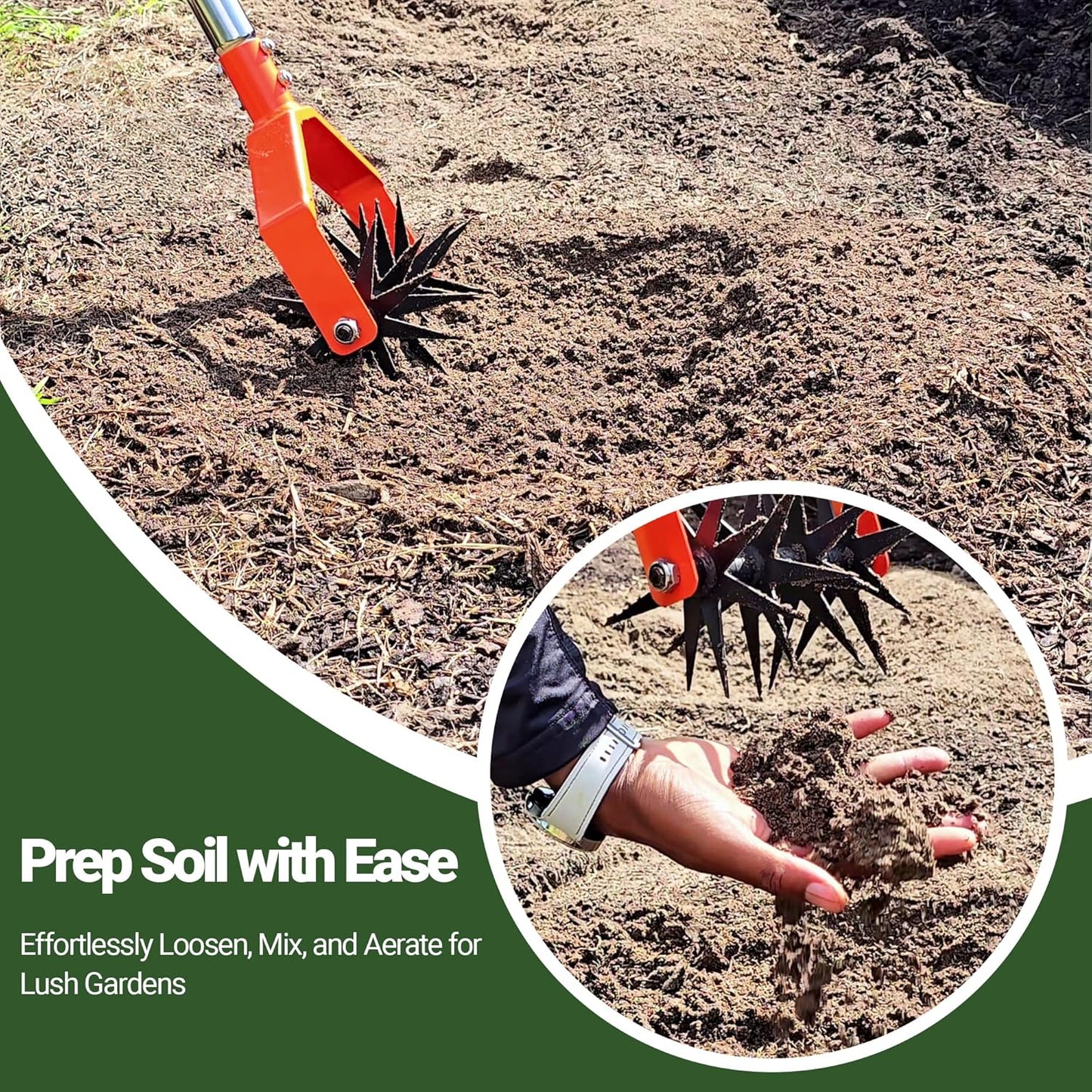 67-Inch Garden Cultivator with Tempered Spring Steel Tines, Adjustable Stainless Steel Handle, Manual Rotary Design for Soil Loosening