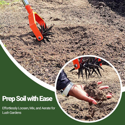 67-Inch Garden Cultivator with Tempered Spring Steel Tines, Adjustable Stainless Steel Handle, Manual Rotary Design for Soil Loosening