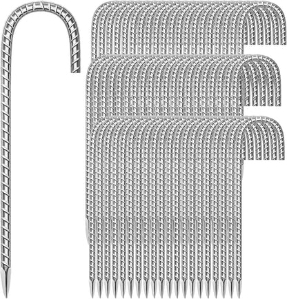 60 Pack Ground Garden Rebar Stakes Rebar 12 Inch Anti-Rust Galvanized Steel J Shape Hook Heavy Duty Ground Anchors for Tents, Position Kits,Fences, and Trampolines Landscape Fabric