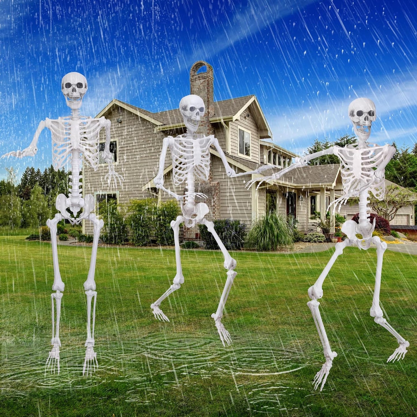 5.4Ft Halloween Life Size Skeleton,2PCS Posable Skeleton Full Body Size Realistic Human Bones with Movable Joints for Indoor Outdoor Halloween Decoration (Grey)