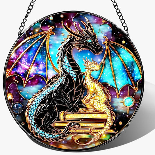 Stained Glass Window Hanging, 8 Inch Dragon Stained Glass Suncatcher, Sun Catchers Indoor Window
