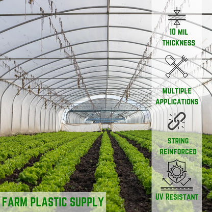 Farm Plastic Supply - String Reinforced 4 Year UV Resistant 10 mil Clear Greenhouse Plastic Sheeting - 4 Year UV Resistant Polyethylene Greenhouse Film, Hoop House Green House Cover (24' x 50')