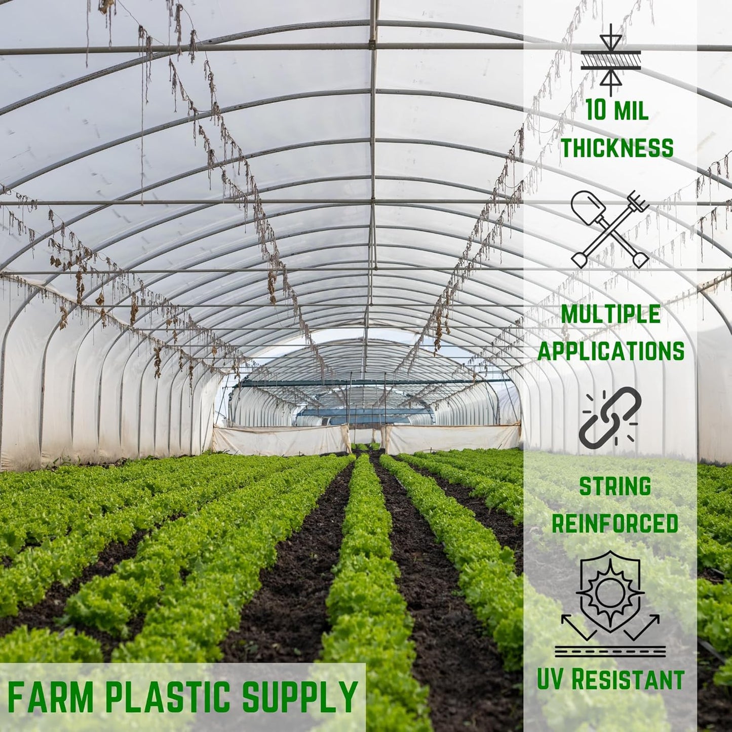Farm Plastic Supply - String Reinforced 4 Year UV Resistant 10 mil Clear Greenhouse Plastic Sheeting - 4 Year UV Resistant Polyethylene Greenhouse Film, Hoop House Green House Cover (54' x 40')