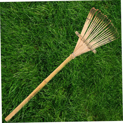 Milisten Gardening Tool Bamboo Rake Wood Handle Small Garden Rake for Loosening Weeding Gardening Tasks
