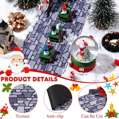 Marspark Christmas Village Accessories 5 x 50 Inch Christmas Miniature Road Village Street Mat Xmas Snow Street Decorations for Little Landscape(Gray Gravel Road Style)