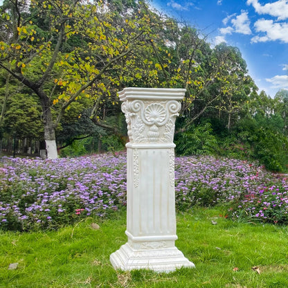 Large 35.5" Vintage Weathered Corinthian Column Pillar with Base Pedestal Magnesium Oxide Ideal for Displaying Statues, Vases, or Planters Decoration for Garden Backyard Patio Office, White