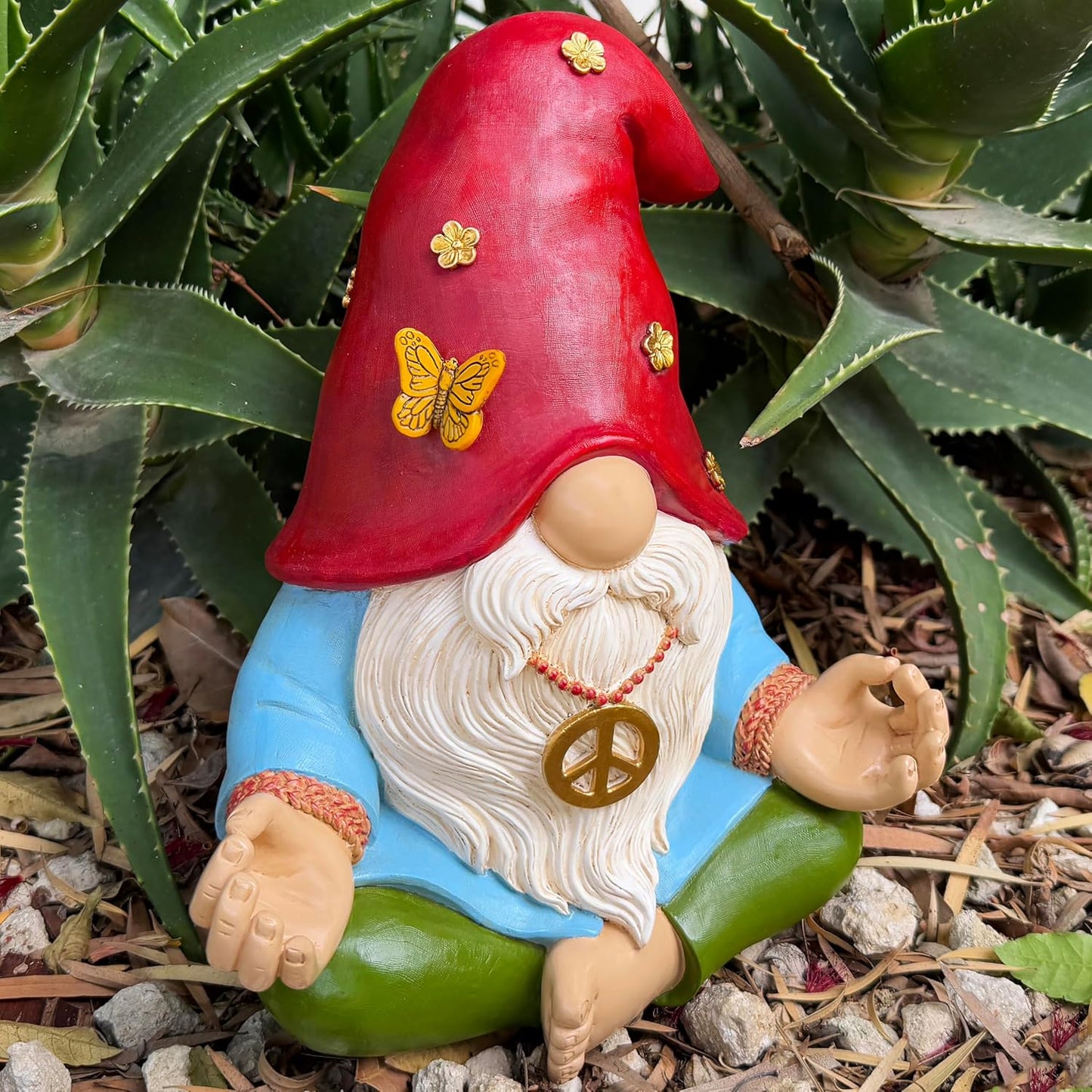 Mood Lab Garden Gnome - Funny Zen Hippie Gnome Figurine - 9.1 Inch Tall Lawn Statue - for Outdoor or House Decor