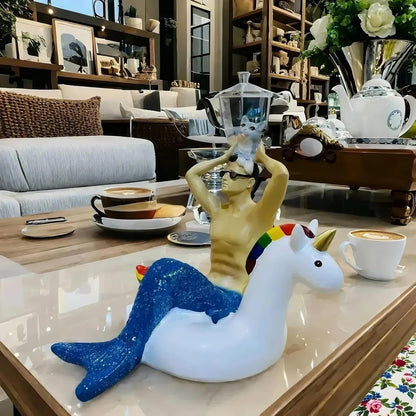 Garden merman Unicorn Statue - Outdoor Garden Decor, Figurine Ornament for Indoor Outdoor Home Patio Yard Lawn, Gift for Mom,Ladies,Housewarming, Party Favor - Resin Craft for Yard & Tabletop Display