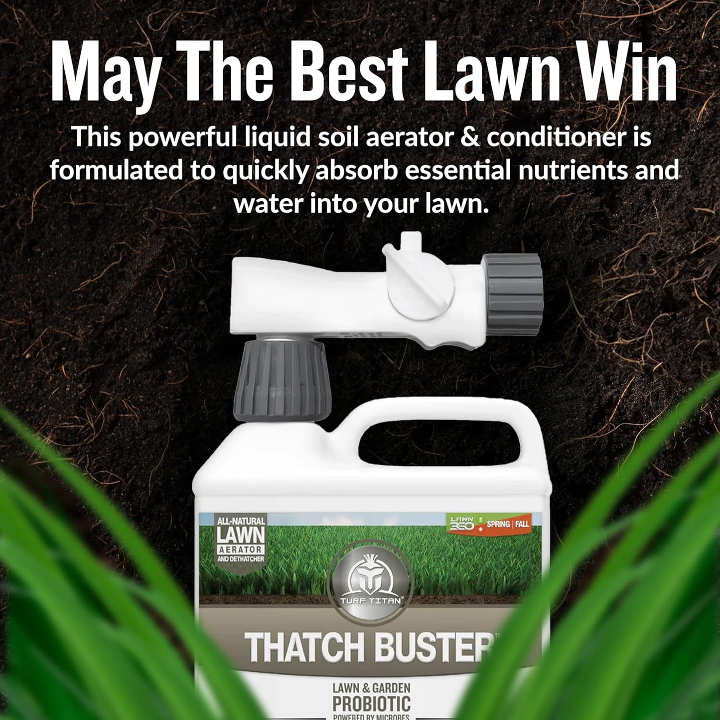Turf Titan Thatch Buster – Natural Lawn Aerator and Grass Dethatcher – Probiotic Solution for Improved Lawn Drainage, Soil Health, and Strength (32oz)