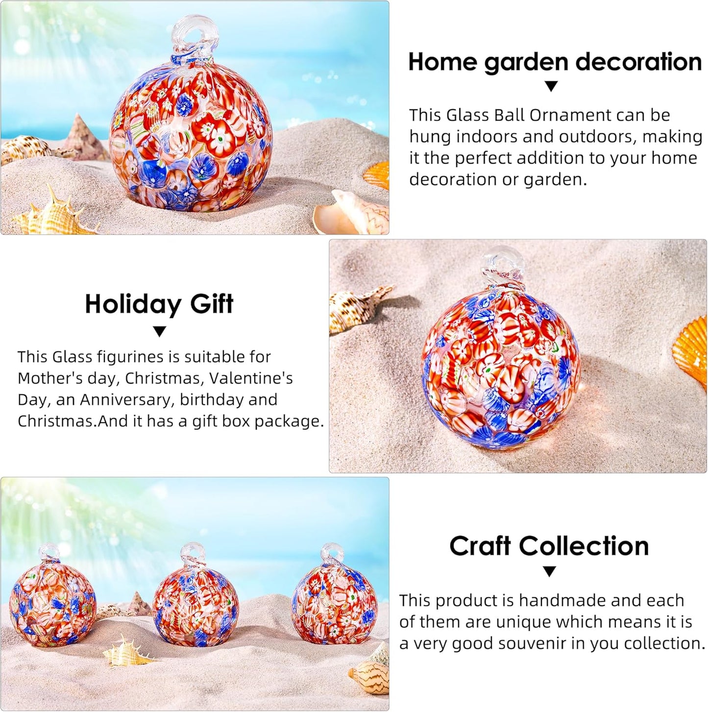 EUSTUMA Hand Blown Glass Witch Ball,Glass Ornament Hanging Garden Gazing Ball Indoor Outdoor Home Décor. (2)