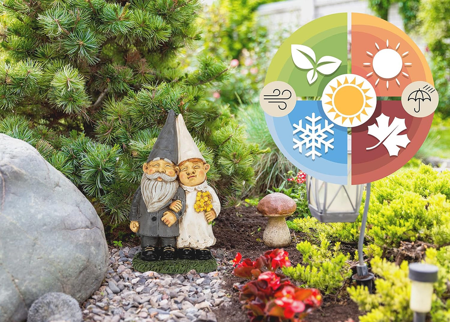 NAT & JULES Married Gnome Couple Colorful Finish 12 inch Resin Garden Statue