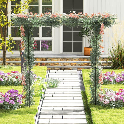SAFSTAR 81-Inch Garden Arch, Metal Arbor Archway for Climbing Plants, Decorative Lawn Arbor, Heavy-Duty Arch Trellis for Climbing Plants Outdoor Wedding Ceremony Party Backyard