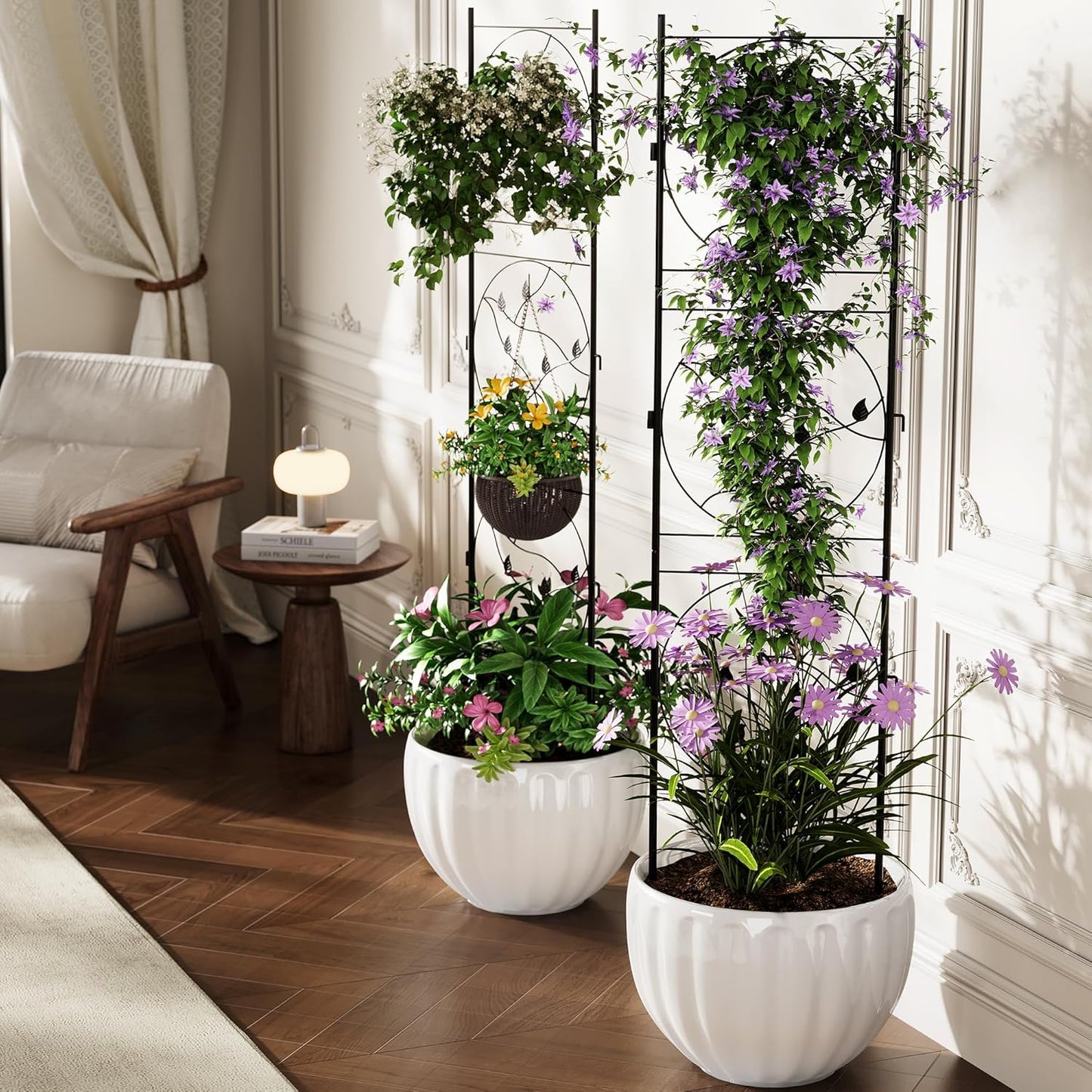 GarveeHome 2 Pack 71.7"H x 20.5"W Garden Trellises for Climbing Plants, Sturdy Plant Trellises with Black Metal Coating, Arched Outdoor Decoration for Patio Lawn, Roses, Vines, Flowers, and Vegetables