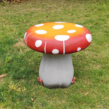 Mushroom Resin Statue 20.8'' High Indoor Outdoor Table Over Sized Sculpture Courtyard Lawn Pond Ornament Garden Outdoor Patio Round Table Stool Decoration Red Mushroom