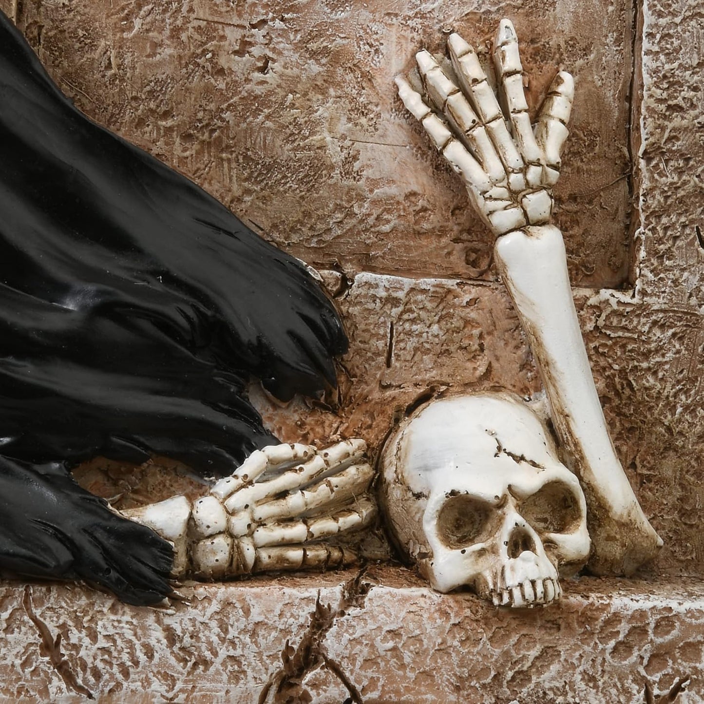 National Tree Company Skeleton Grim Reaper Standing with a Gravestone Decoration, Halloween Collection, 16 Inches