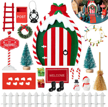 Haooryx 22Pcs Christmas Magic Wooden Miniature Fairy Doors Accessories, Christmas Elf Magic Door for Wall Fairies Magical Door Decoration Christmas Party Outdoor Xmas Decor (Bow Tie)
