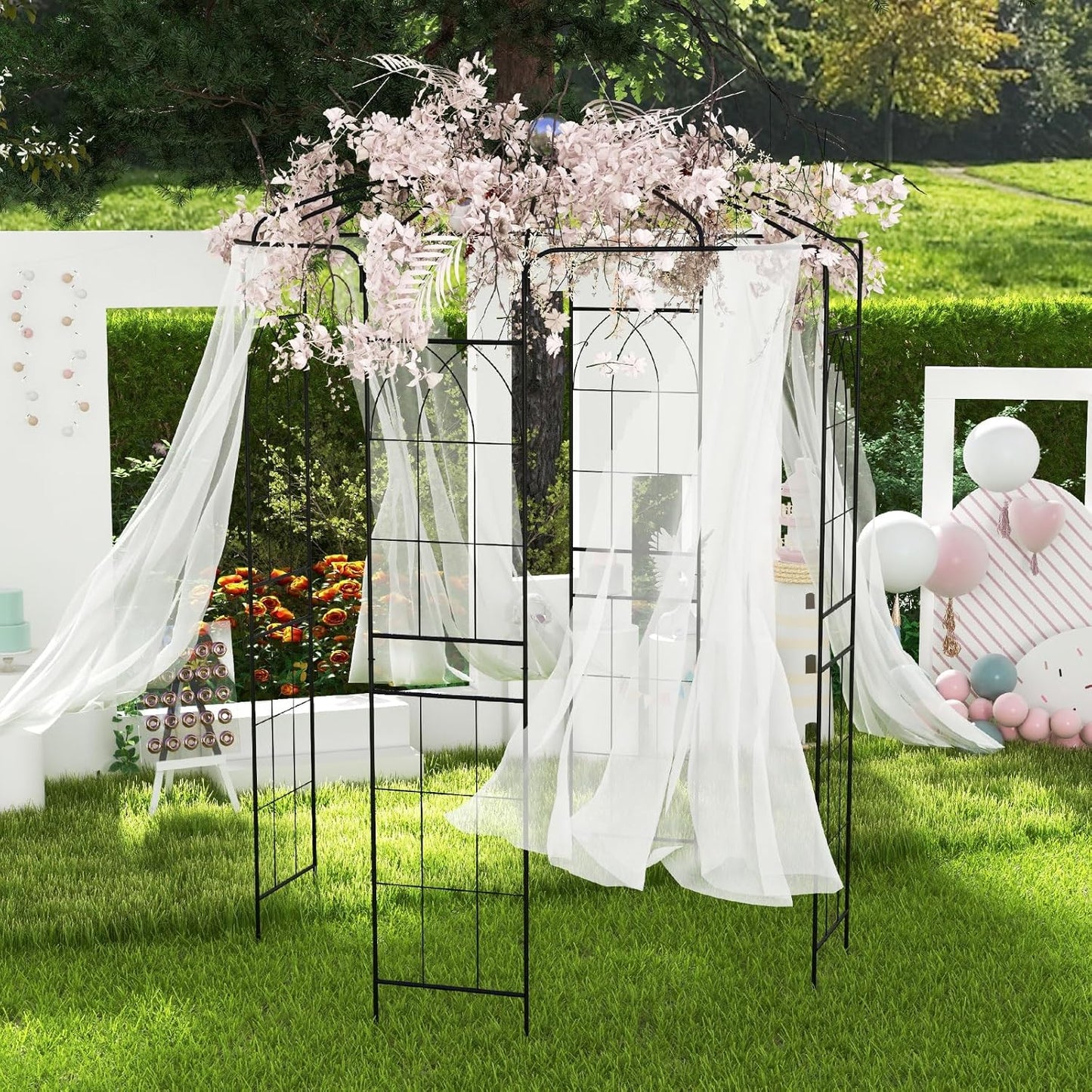 Giantex Birdcage Shape Gazebo - 9.4' H x 6.8' W Metal Arch Trellis for Climbing Plants Clematis Vines, French Style Pergola Pavilion Garden Arbor for Weddings Photoshoots Ceremony Party Outdoor Decor