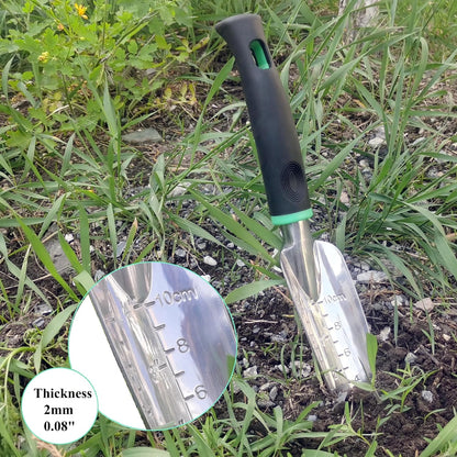 Garden Tools Set, 5 Piece Aluminum Hand Tool Kit with Ergonomic Handle, Heavy Duty Gardening Tools Include Hand Trowel, Transplant Trowel, Hand Rake, Weeder and Shears (Green)