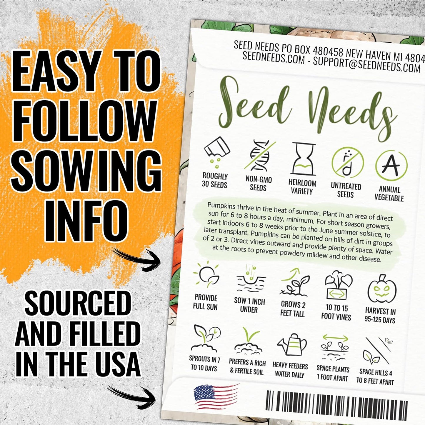 Seed Needs Spooky Blend Pumpkin Seeds - 30 Heirloom Seeds for Planting (Lumina White, Jack O Lantern, Baby Boo, Blue Jarrahdale, Cinderella & More!) Non-GMO & Untreated (1 Small Pack)