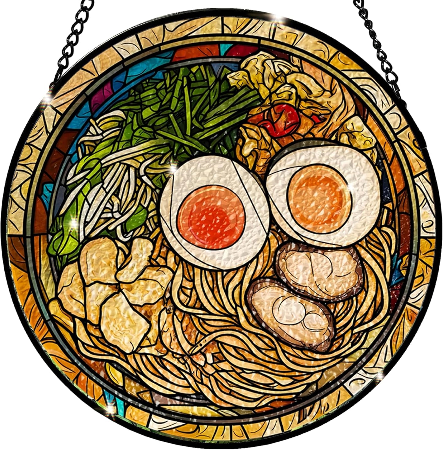 Japanese Ramen Stained Glass Suncatcher - 7.87 Inch Kitchen Decor, Stained Glass Window Hanging for Ramen Lovers, Japanese Gift for Friends, Family, Classmates