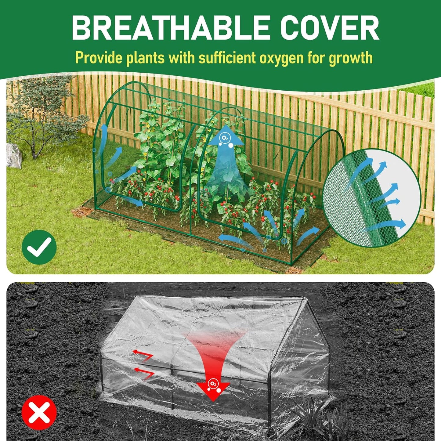SPECILITE 98x49x49in Garden Plant Netting Mesh Cover for Raised Bed with Roll-up Zipper Door for Vegetables Fruits, Large Tunnel Gardening Net, Green