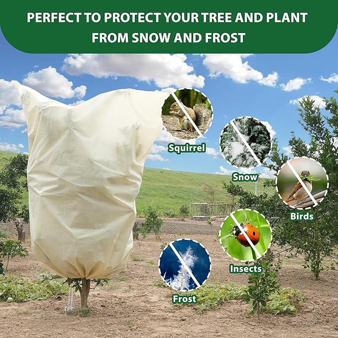 6 Packs Plant Covers Freeze Protection Jacket, 31.5" x 47.2", 2.2 oz Thick Frost Blankets for Outdoor Garden Plant Tree in Winter Cold Weather, Heavy Duty Reusable Frost Cloth Bags with Drawstring