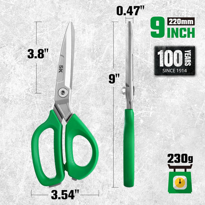 SK 9" Heavy Duty Scissors, All Purpose Shears, Premium CR-V Steel Construction, One Piece Drop Forged Blades, Ergonomic Handle for Comfortable Grip