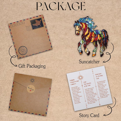 Horse Spiritual Acrylic Suncatcher Stained Glass Effect Window Car Hanging Christmas Ornament Indoor Outdoor Decor Garden Sun Catcher Panel Gifts for Nature Lover for Women Mom Grandma