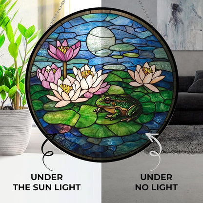 Thanksgiving Frog Lotus Stained Glass Window Hanging Sun Catcher Halloween Haning Ornament Decoration Christmas Birthday Gifts for Lover, Friends