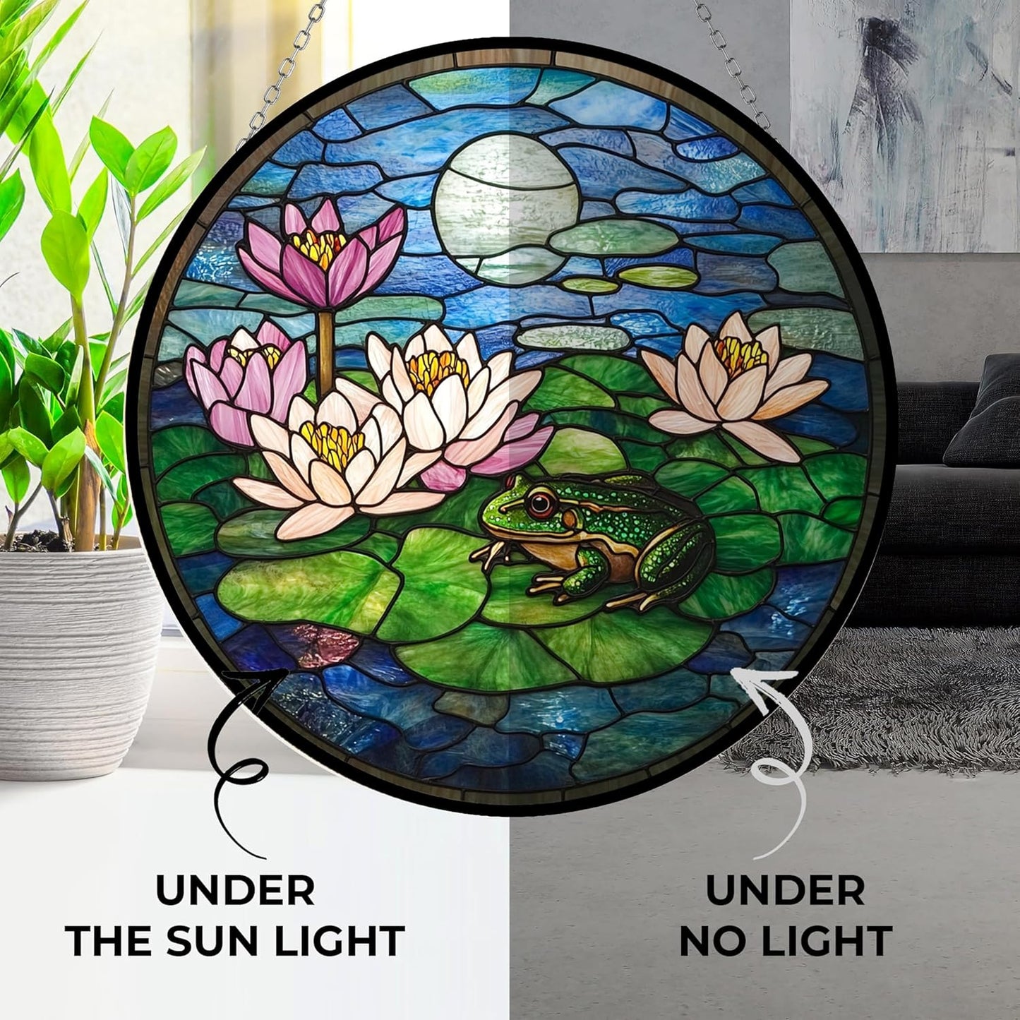 Thanksgiving Frog Lotus Suncatcher Stained Glass Window Hangings Sun Catchers Colorful Ornament Gifts for Women Mom Wife Halloween Christmas Housewarming