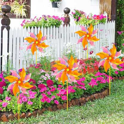 6 Pcs Reflective Pinwheels Wind Spinner for Yard and Garden, Decorative Windmill Toy Pinwheel for Kids, Colorful Garden Wind Spinners Outdoor Party Decorations, Pinwheels to Scare Birds Away