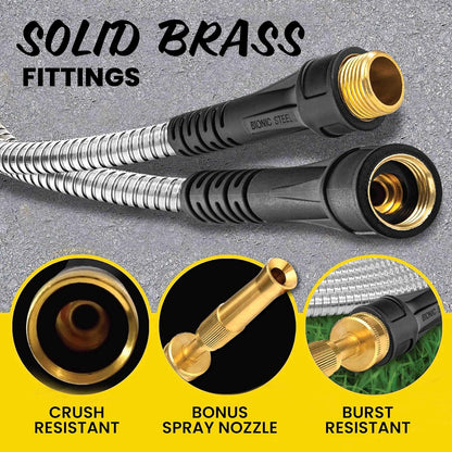 Bionic Steel Pro 125 FT Garden Hose with Nozzle, 304 Stainless Steel Metal Water Hose 125Ft, Flexible Hose, Kink Free, Lightweight & Durable, Crush Resistant Fitting, Easy to Coil, 500PSI- 2025 Model
