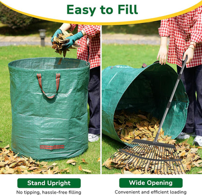 GreatBuddy 132 Gallon Reusable Yard Waste Bag, Heavy Duty, Upright Lawn Bags with 4 Reinforced Handles for Garden Leaves and Waste Collection, Lightweight (3 pack)