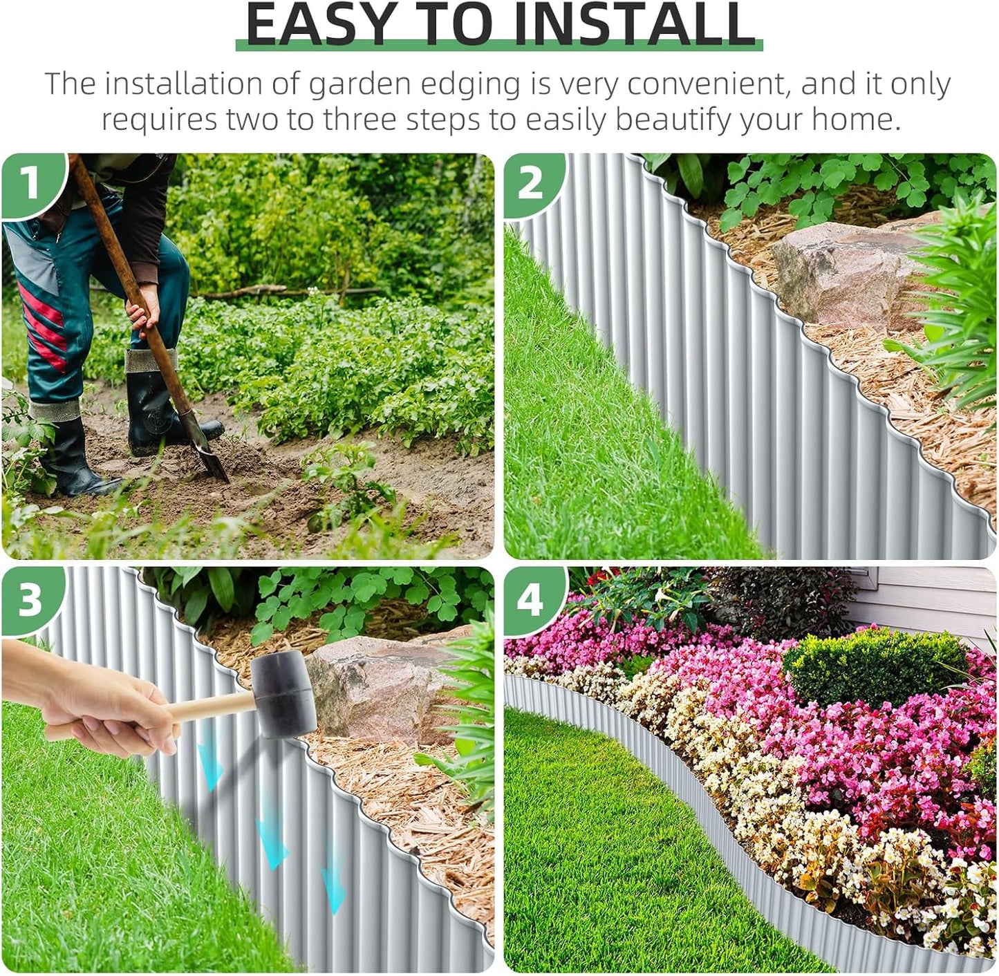 AHEONLAR Corrugated Metal Garden Edging, 5''×50Ft Steel Landscape Edging Border, Flower Bed Edging Borders, Metal Lawn Edging for Landscaping, Garden, Pathway, Lawn, Flower Bed, Garden Fence (Silver)