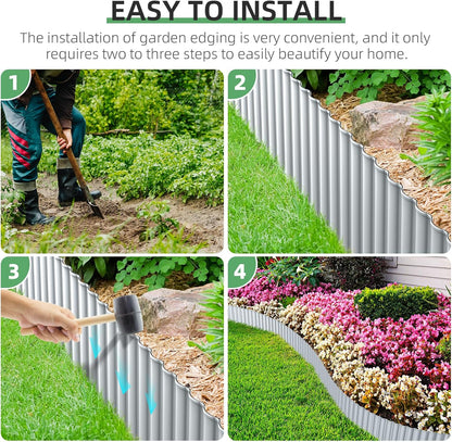 AHEONLAR Corrugated Metal Garden Edging, 5''×25Ft Steel Landscape Edging Border, Flower Bed Edging Borders, Metal Lawn Edging for Landscaping, Garden, Pathway, Lawn, Flower Bed, Garden Bed (Silver)