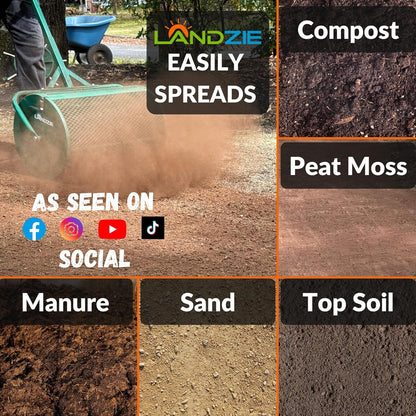 LANDZIE - The Original 24 Inch Compost and Peat Moss Spreader Roller - Top Soil, Sand, Manure, Mulch, Top Dressing Lawn and Garden Spreader