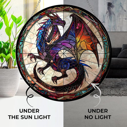 Dragon Stained Glass Window Hanging Suncatchers Stained Glass Panel Sun Catchers Wall Hanging Decor Gifts for Mom,Grandma